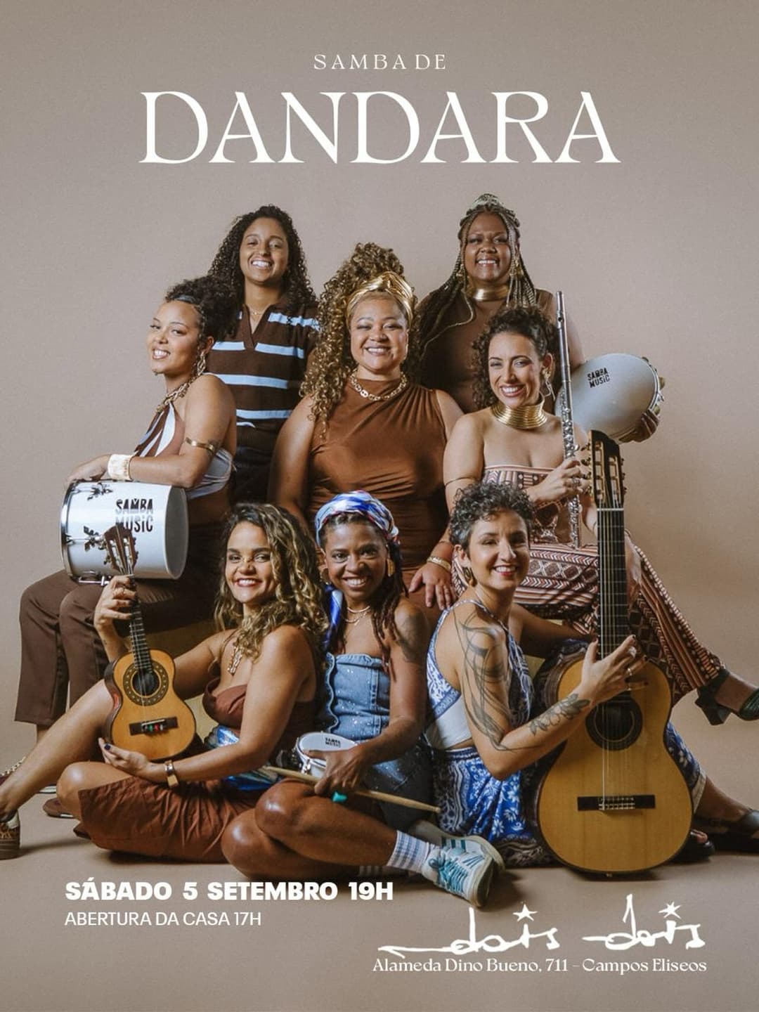 Flyer de Samba de Dandara, Samba Pros Orixás e mais 2 artistas