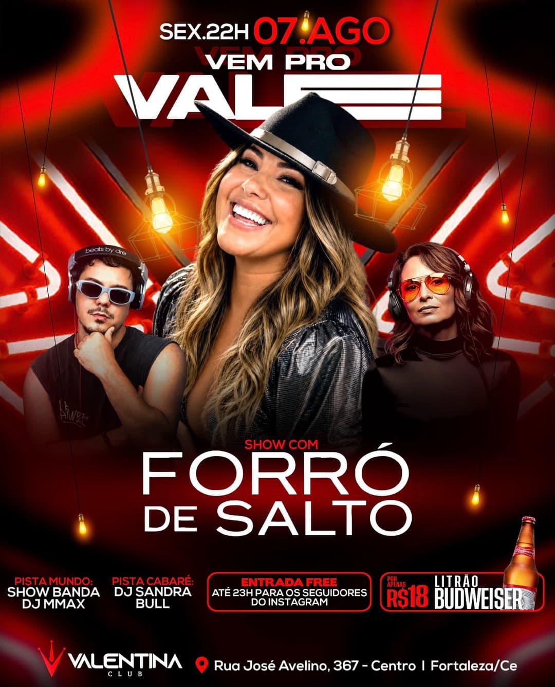Flyer de Forró de Salto, Banda Show, DJ MMax e DJ Sandra Bull