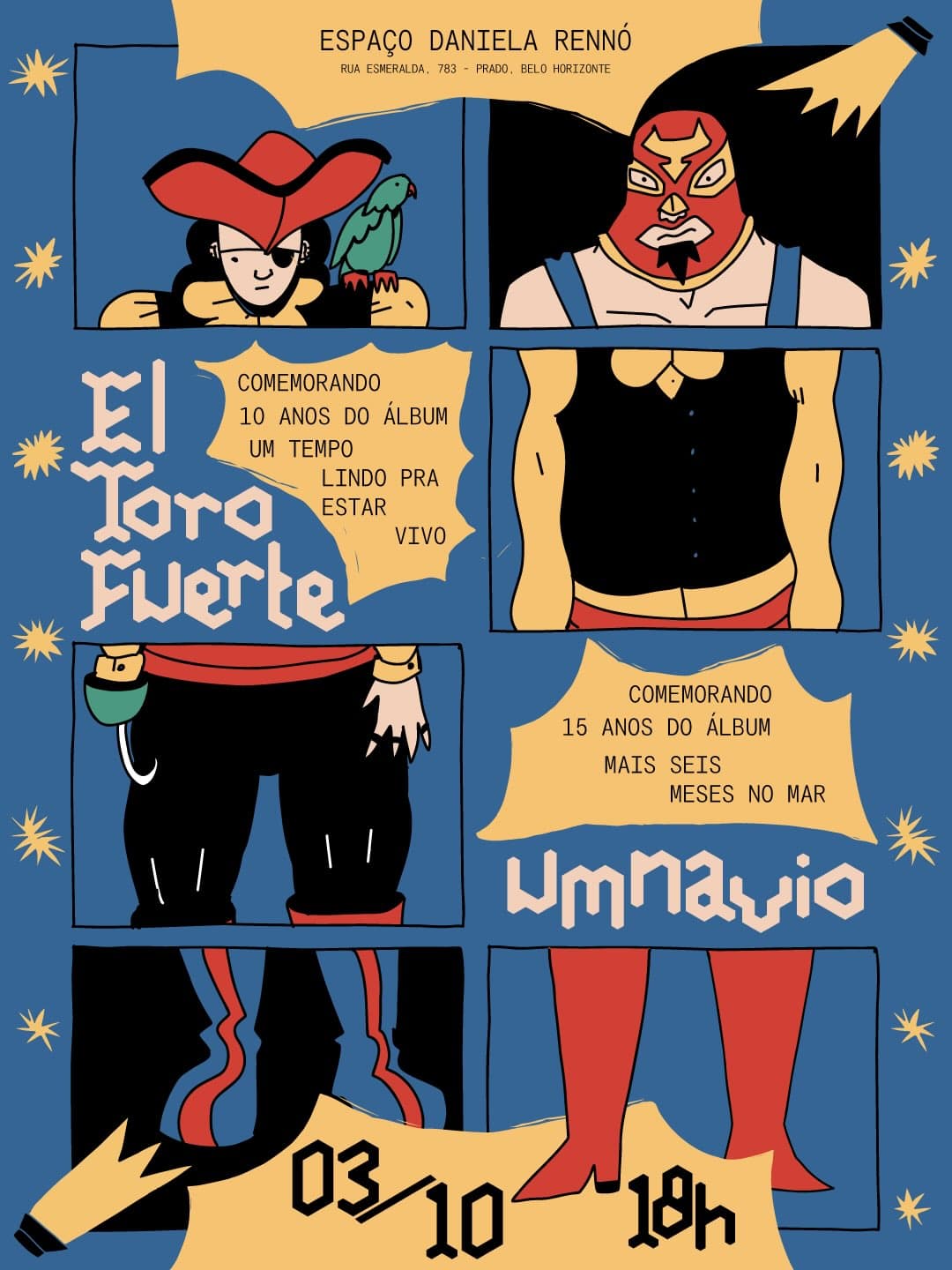 Flyer de Um Navio, El Toro Fuerte e mais 4 artistas