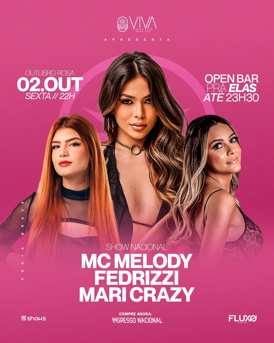 Flyer de Dj Mari Crazy, melodyoficial3 e carolfedrizzi