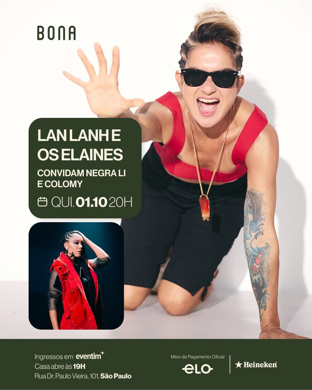 Flyer de Lan Lanh e Os Elaines e Negra Li