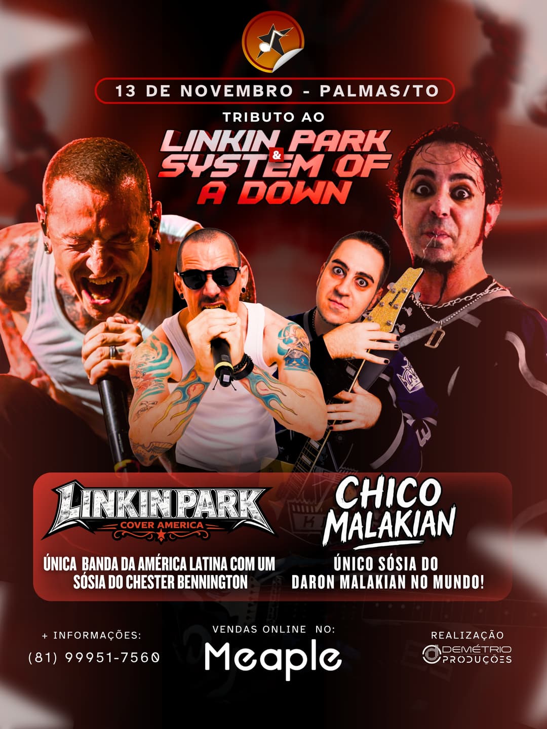 Flyer de Linkin Park Cover América e Chico Malakian