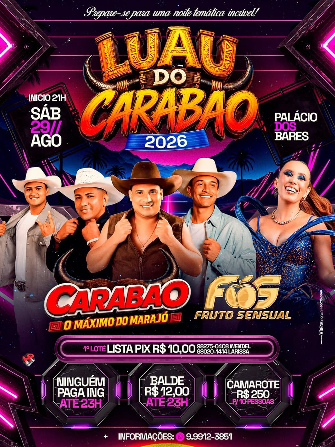Flyer de Carabao e Banda Fruto Sensual