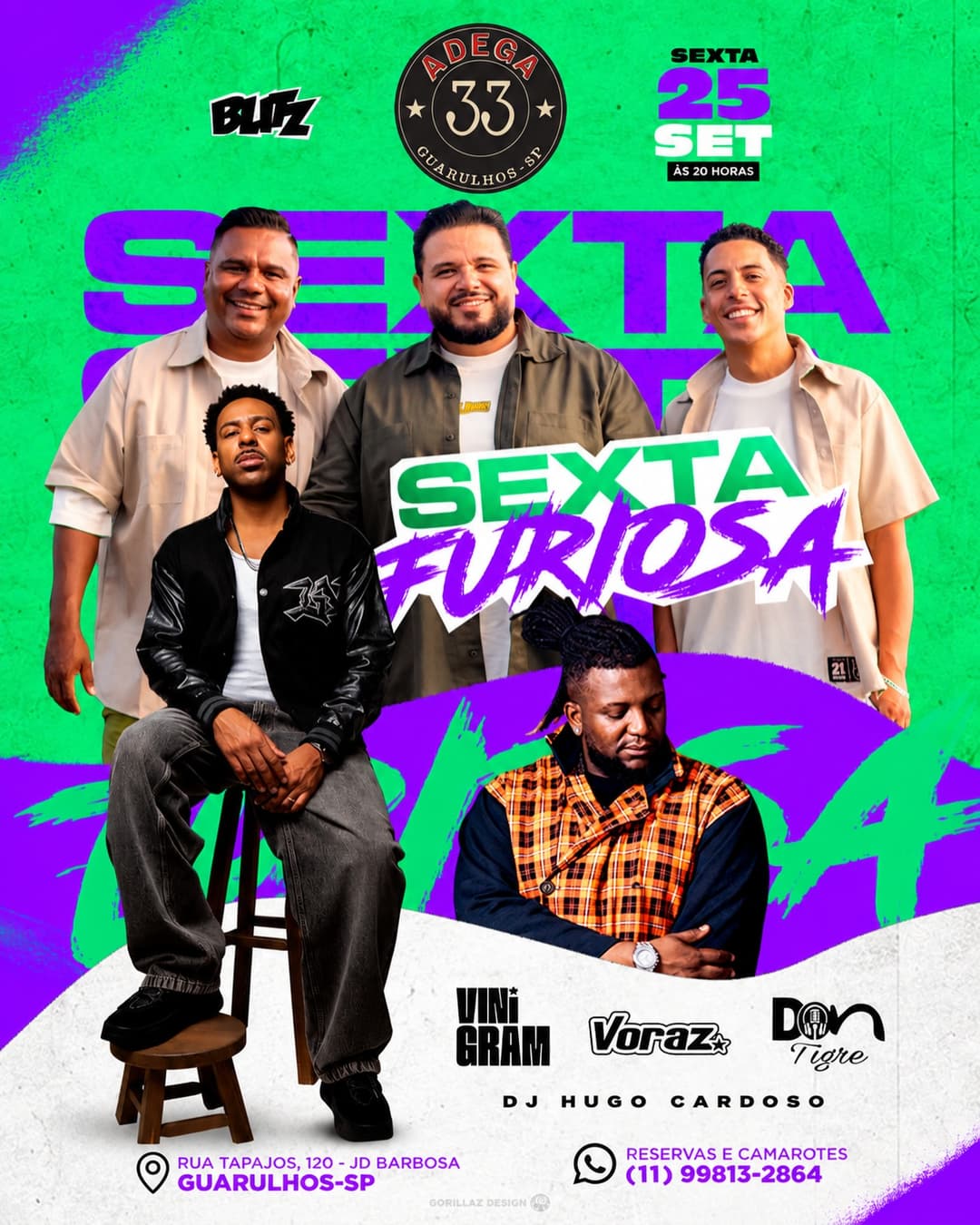 Flyer de ViniGram, Voraz, Don Tigre e DJ Hugo Cardoso