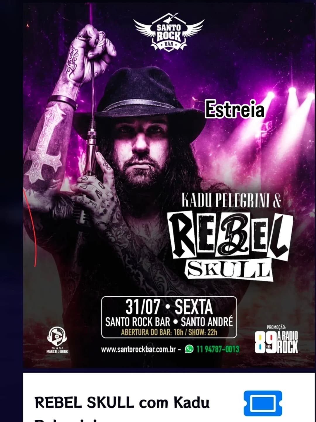 Flyer de Rebel Skull e Kadu Pelegrini