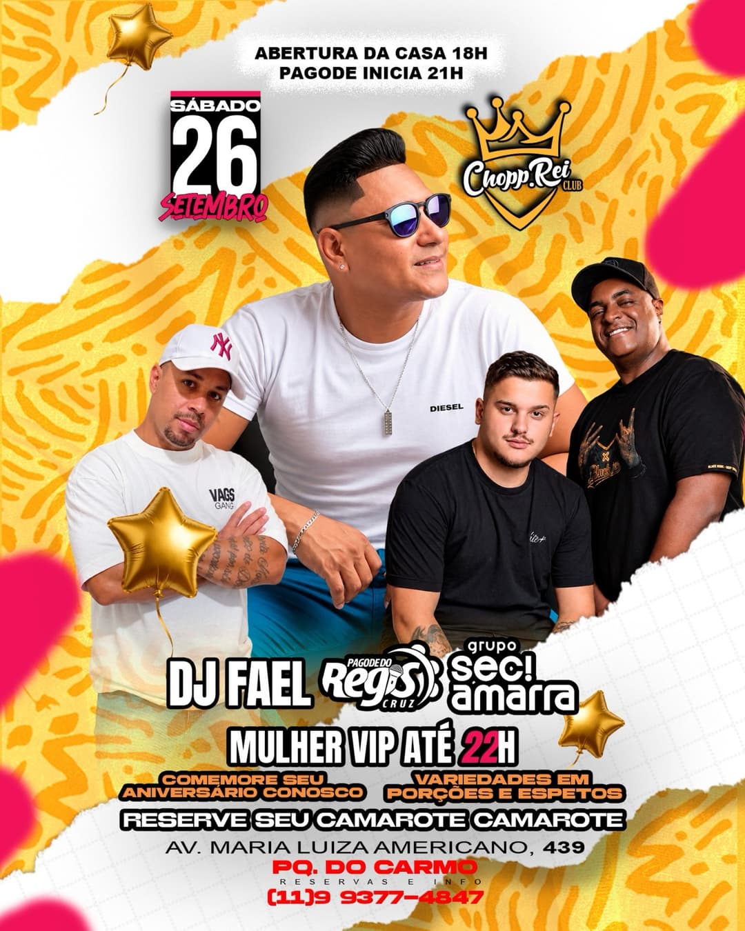 Flyer de Regis Cruz, Grupo SeciAmarra e DJ Fael