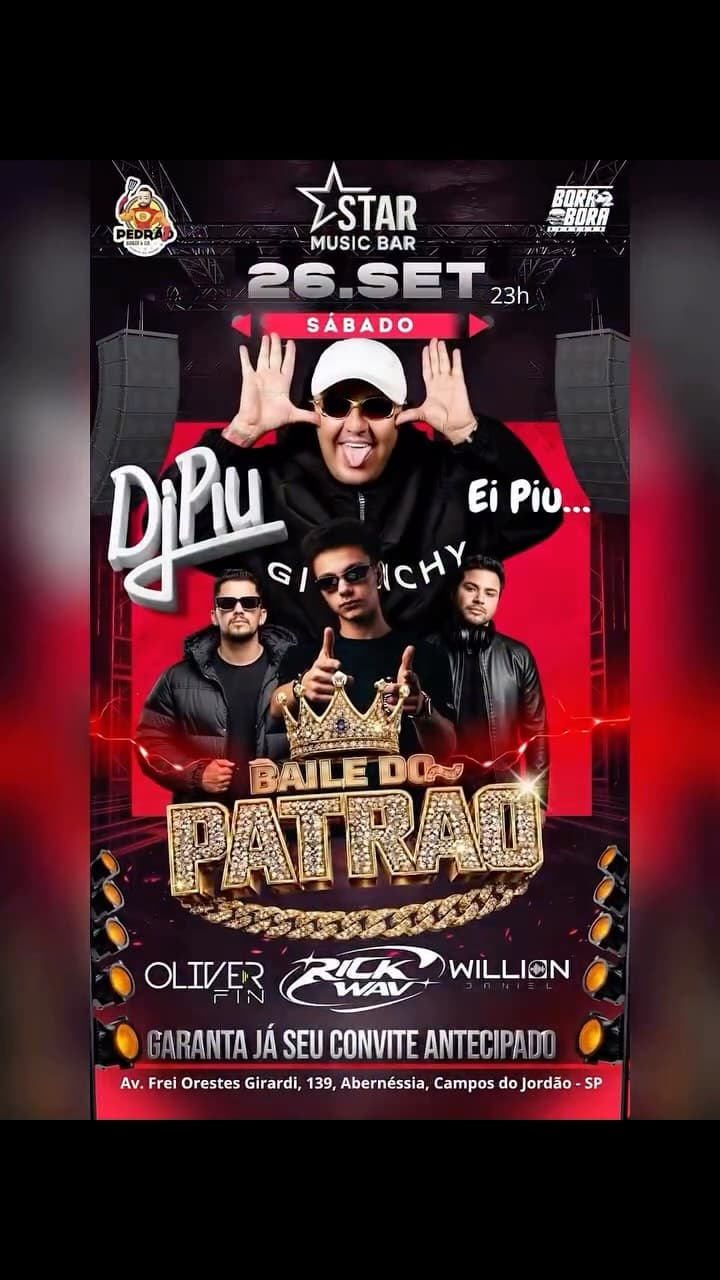Flyer de Oliver Fin, Rick.wav, Willian Daniel e DJ PIU