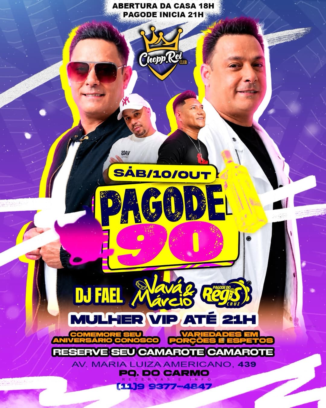 Flyer de Pagode do Rei, Vavá e Márcio e DJ Fael