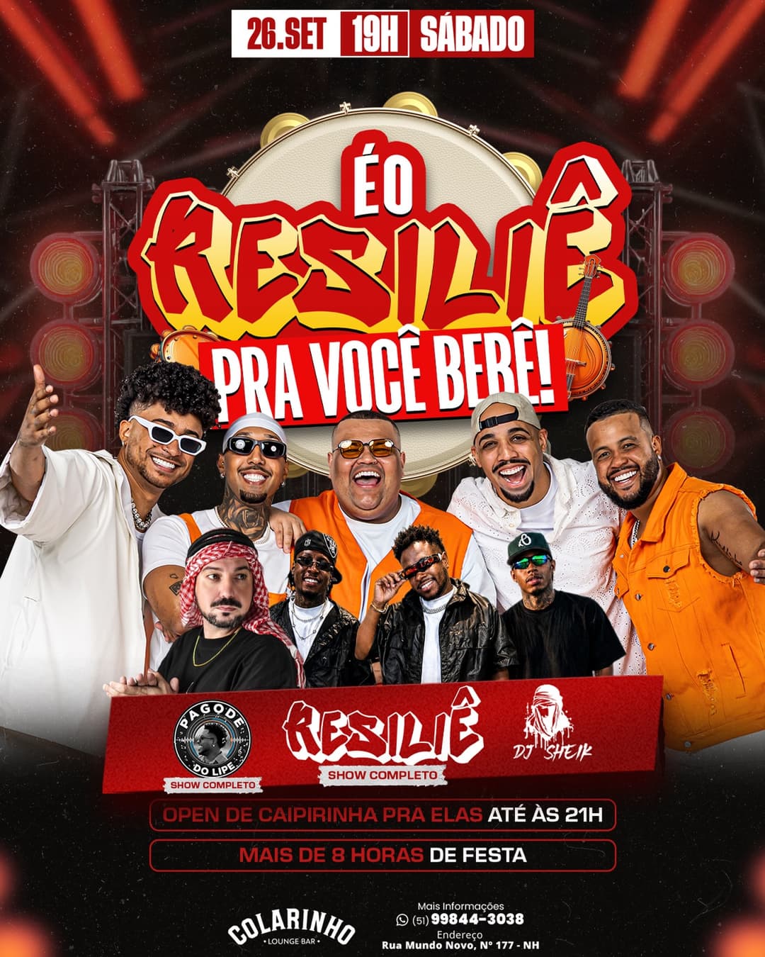 Flyer de Grupo Resiliê, Pagode do Lupe e DJ Sheik