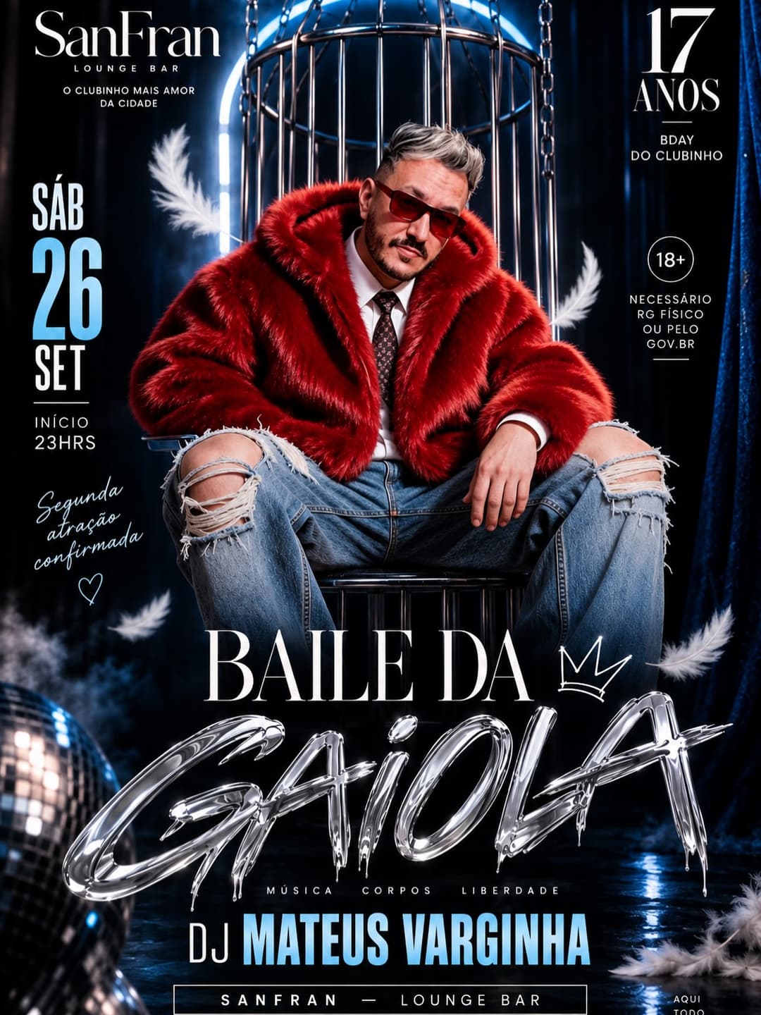 Flyer de DJ Mateus Varginha, Judy Rainbow e Balé