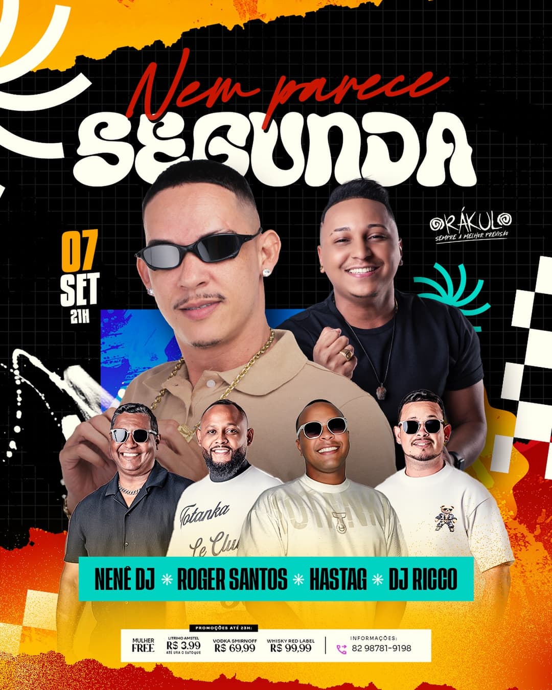 Flyer de Nenê DJ, Roger Santos, Hasta e DJ Ricco