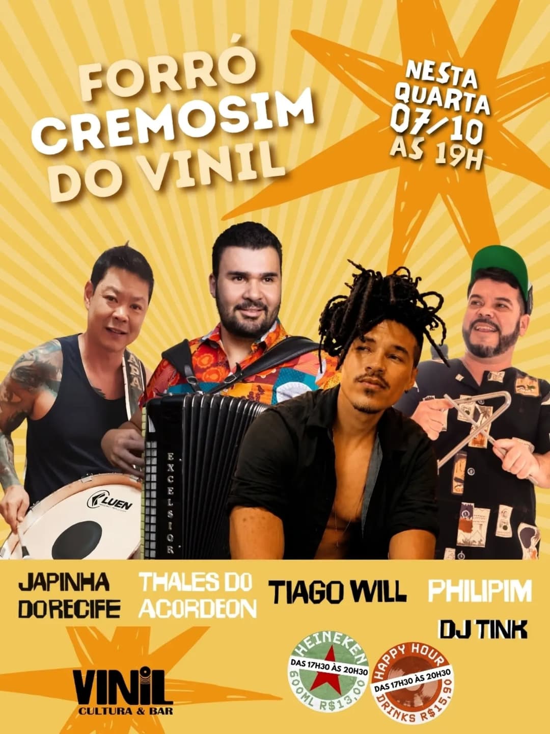 Flyer de Japinha do Recife, Thales do Acordeon e mais 4 artistas