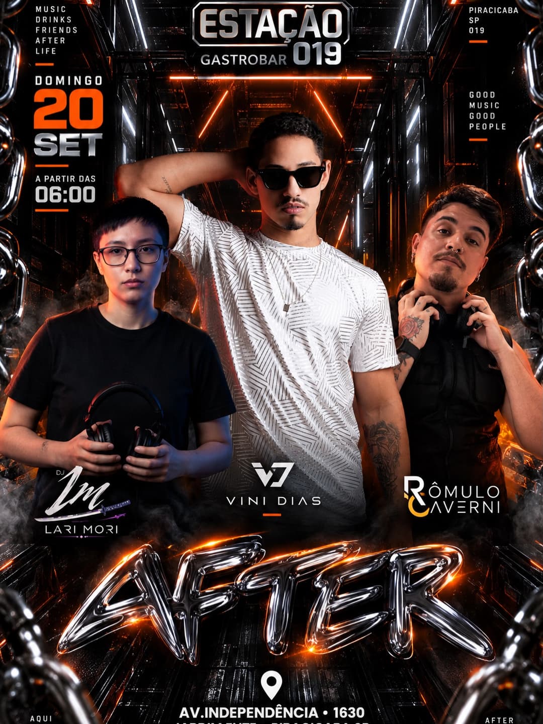 Flyer de Vini Dias, DJ Lari Mori e Romulo Caverni