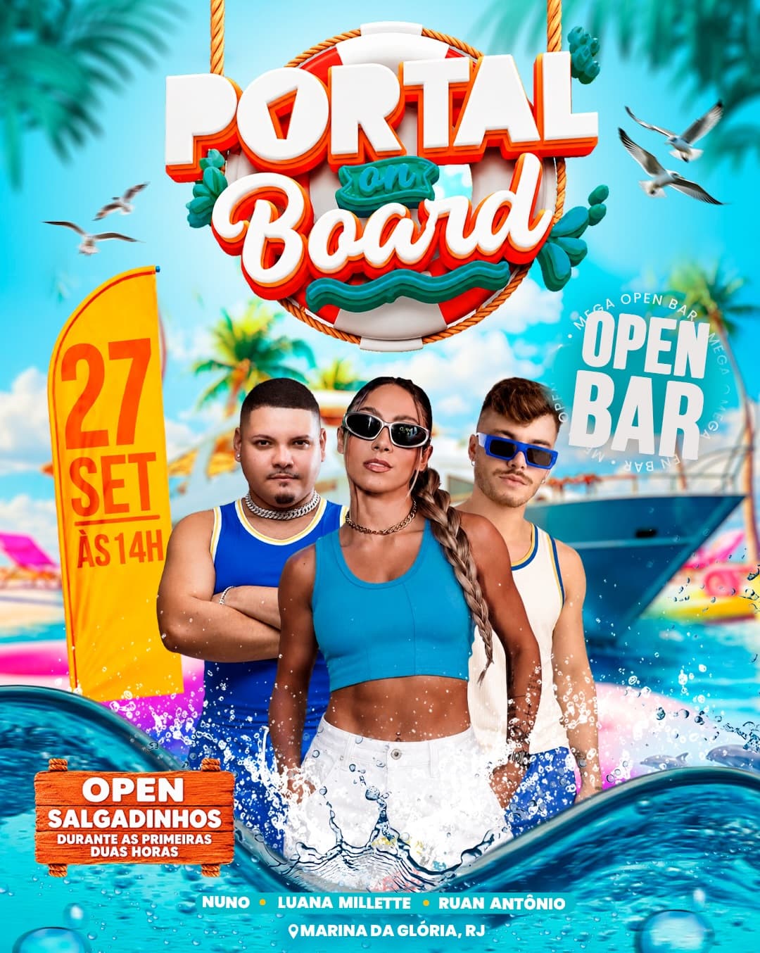 Flyer de Nuno, Luana Millette e Ruan Antônio