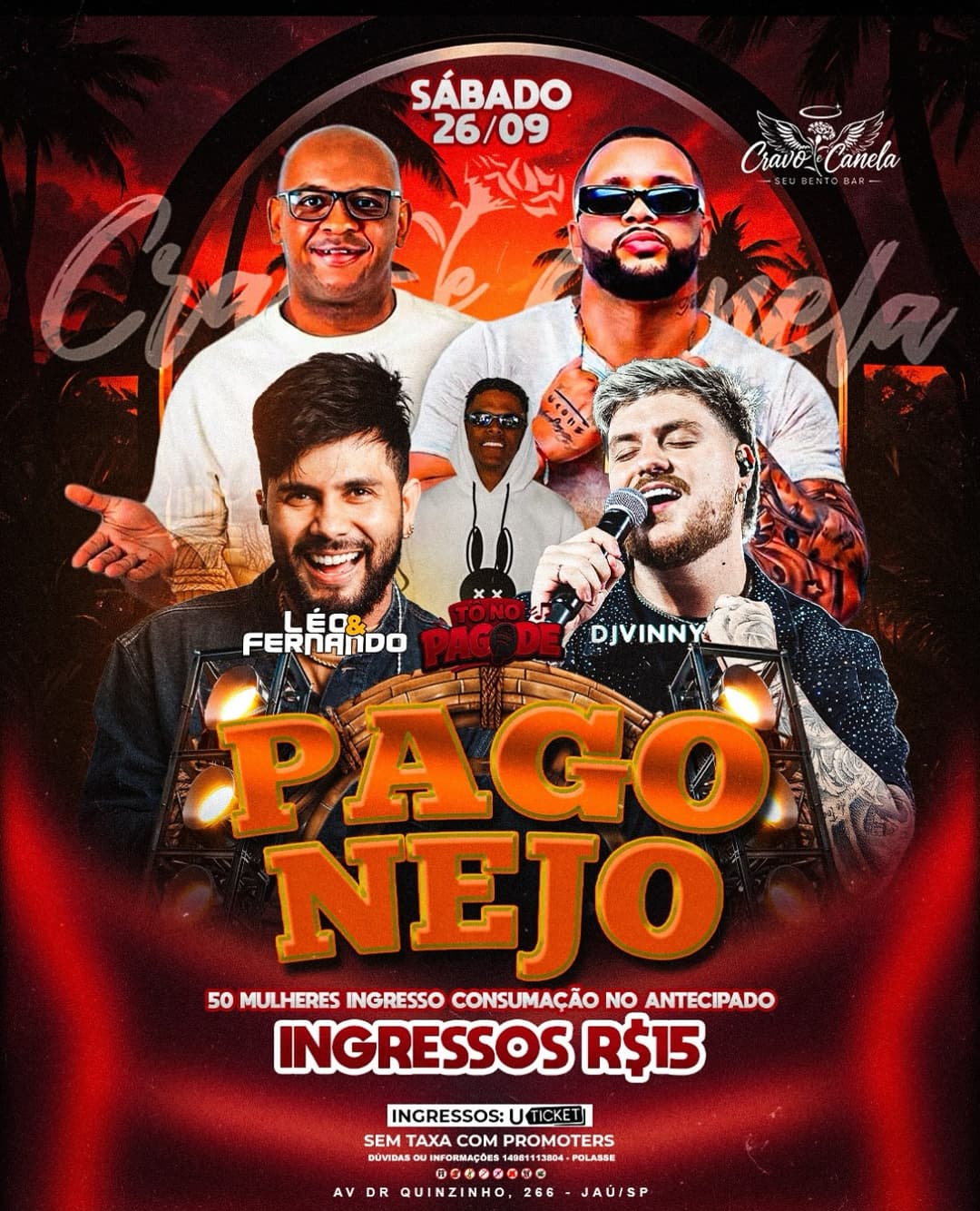 Flyer de Grupo Tono Pagode, Vinny e Léo & Fernando