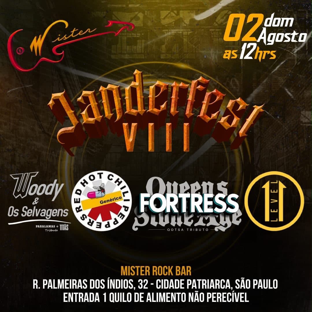 Flyer de Paralamas e Titãs Tributo, RHCP Cover Genérico, Fortress, Level 11 e Fortress Band