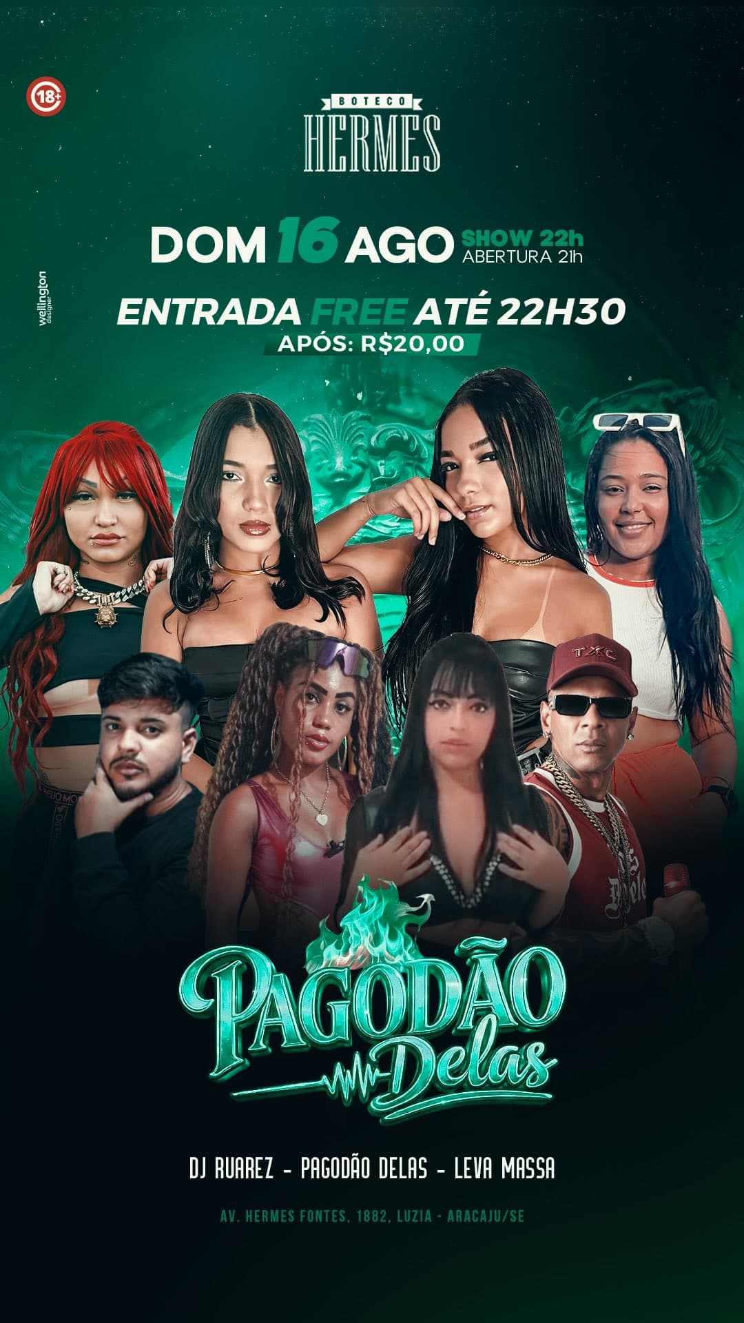 Flyer de DJ Rhurez, Pagodão Delas e Levi Massa