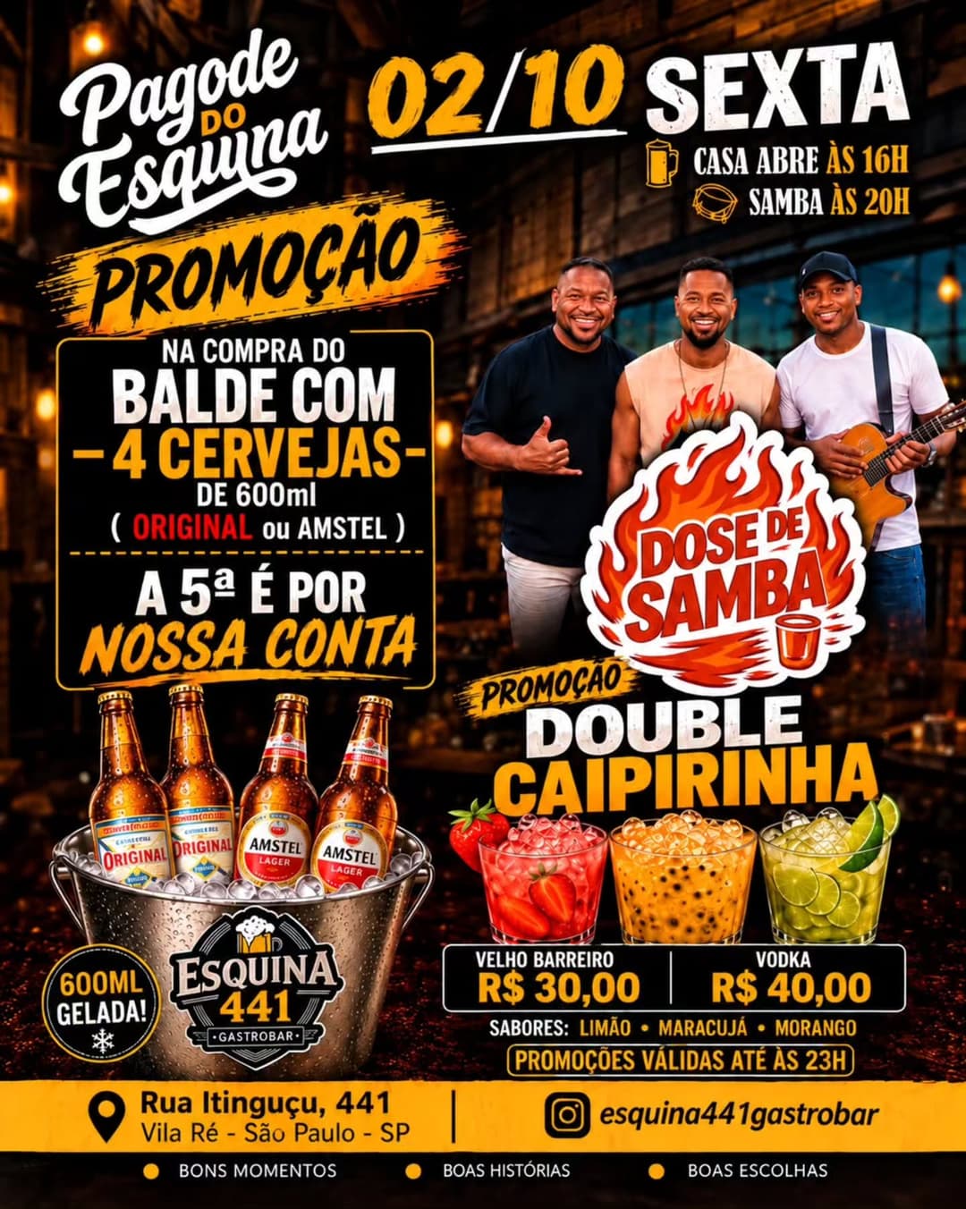 Flyer de Pagode do Esquina e Dose de Samba