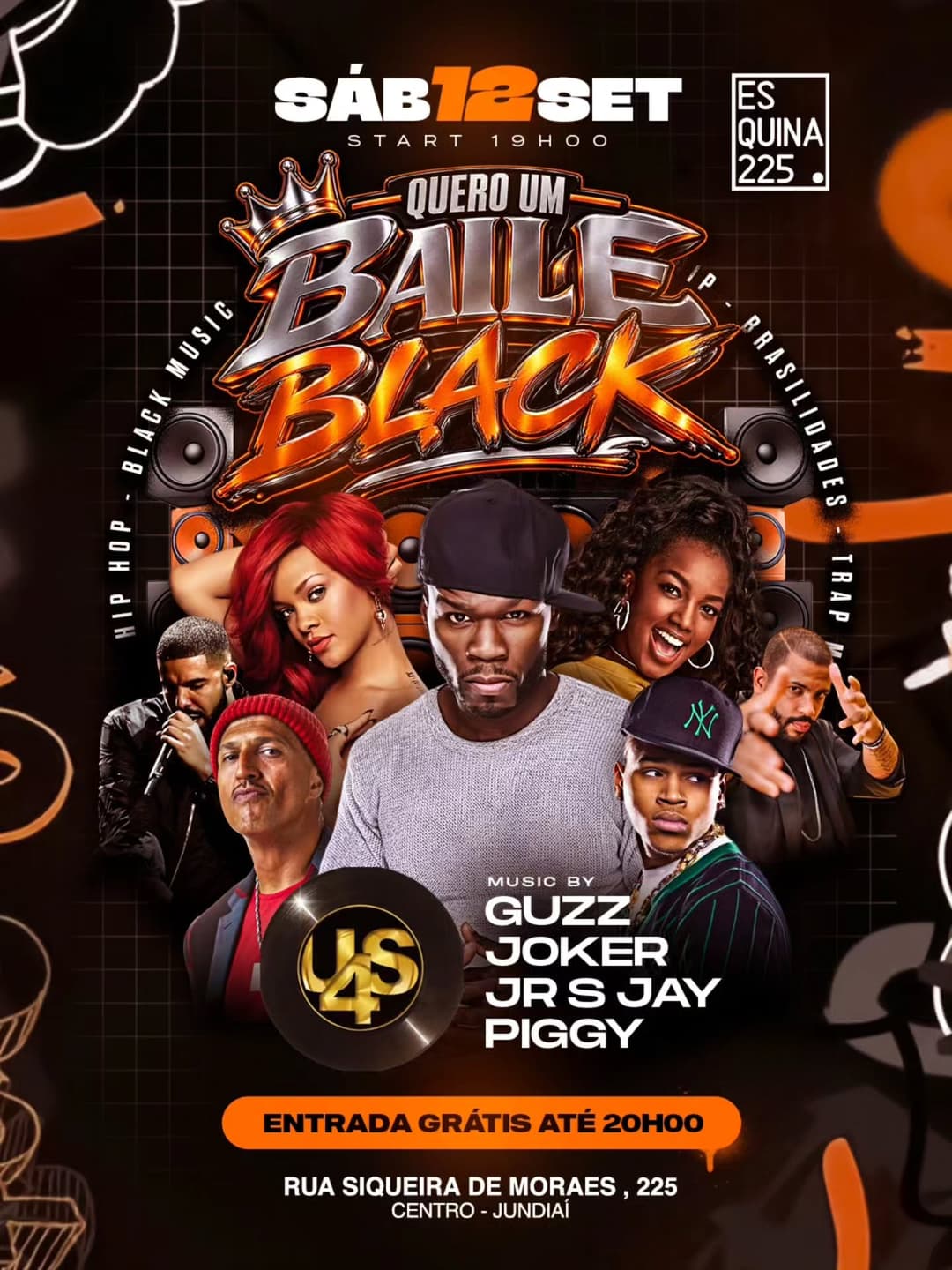 Flyer de DJ Joker, Dj Piggy, Jr S Jay e DJ Guzz