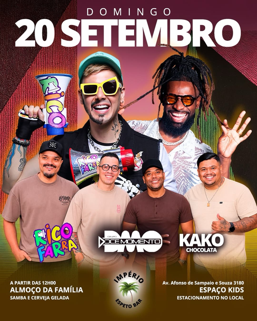 Flyer de Rico Farra, Grupo Doce Momento e Kako Chocolata
