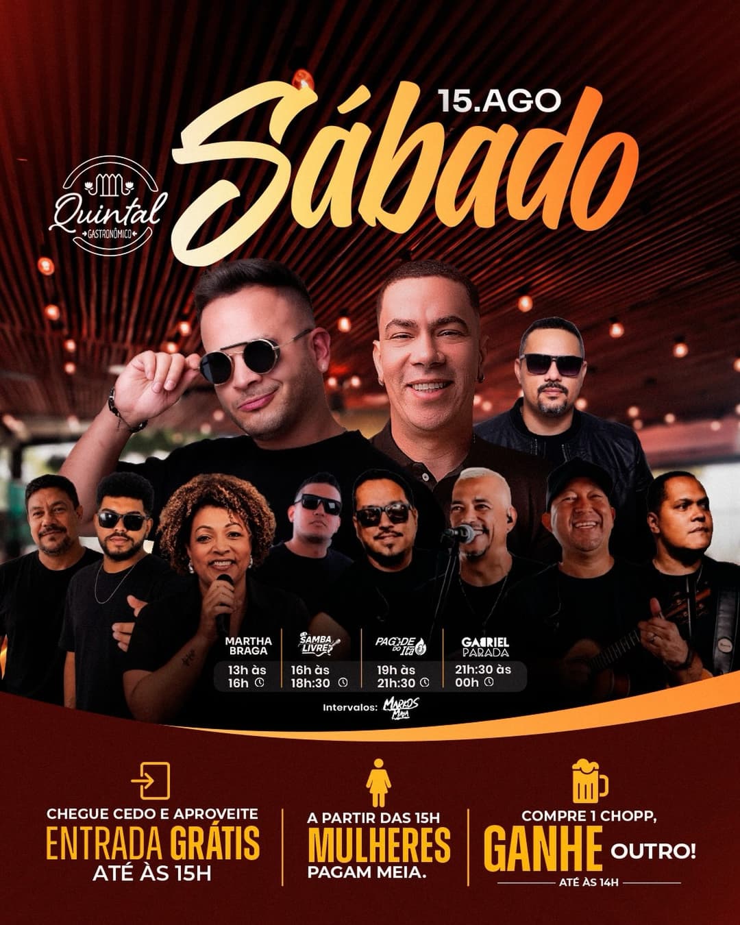 Flyer de Martha Braga, Samba Livre, Pagode do Ita, Gabriel Parada e DJ Markos Mam