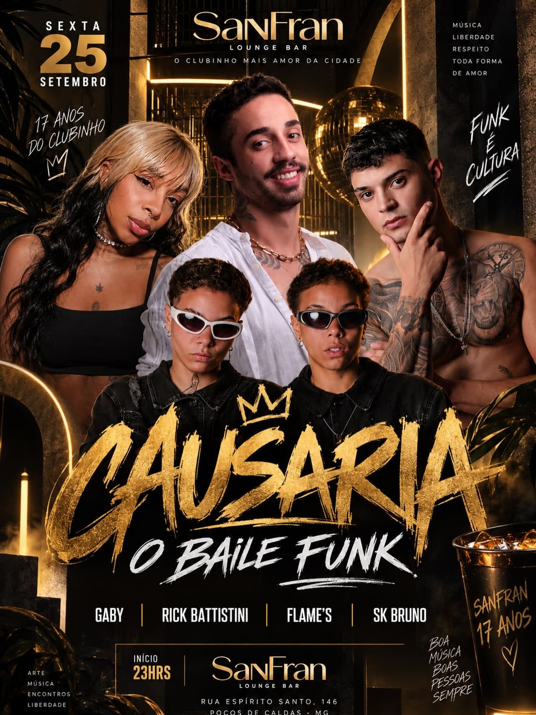 Flyer de Gaby, Rick Battistini, Flame's e SK Bruno