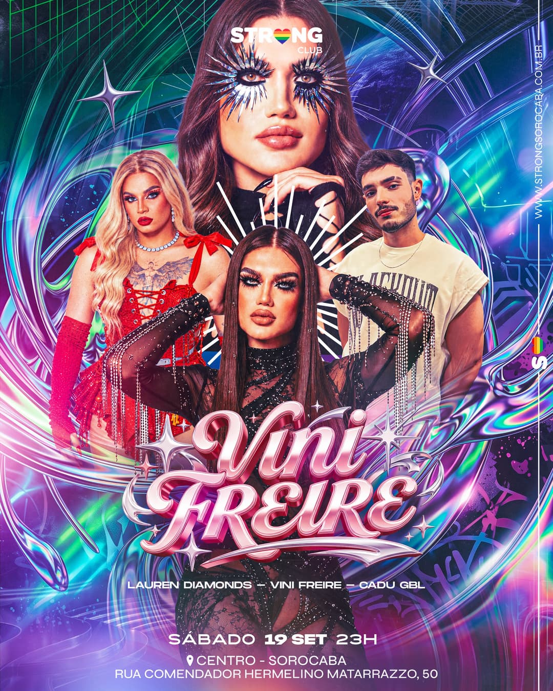 Flyer de Vini Freire, Lauren Diamonds e Carlos Eduardo