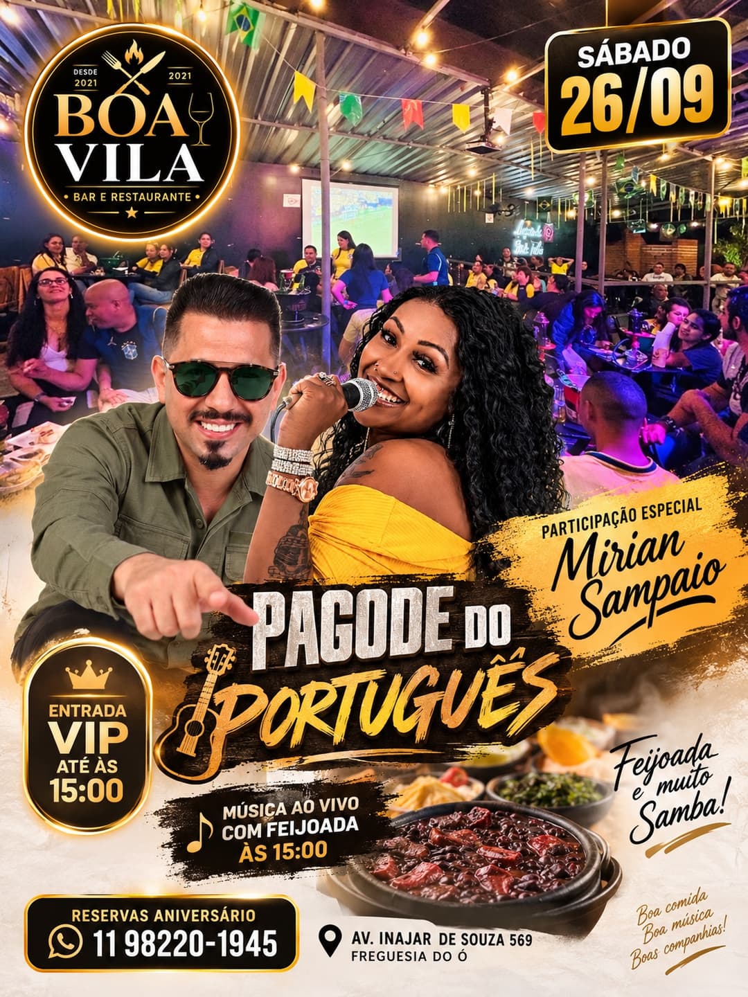 Flyer de Pagode do Português e Mirian Sampaio