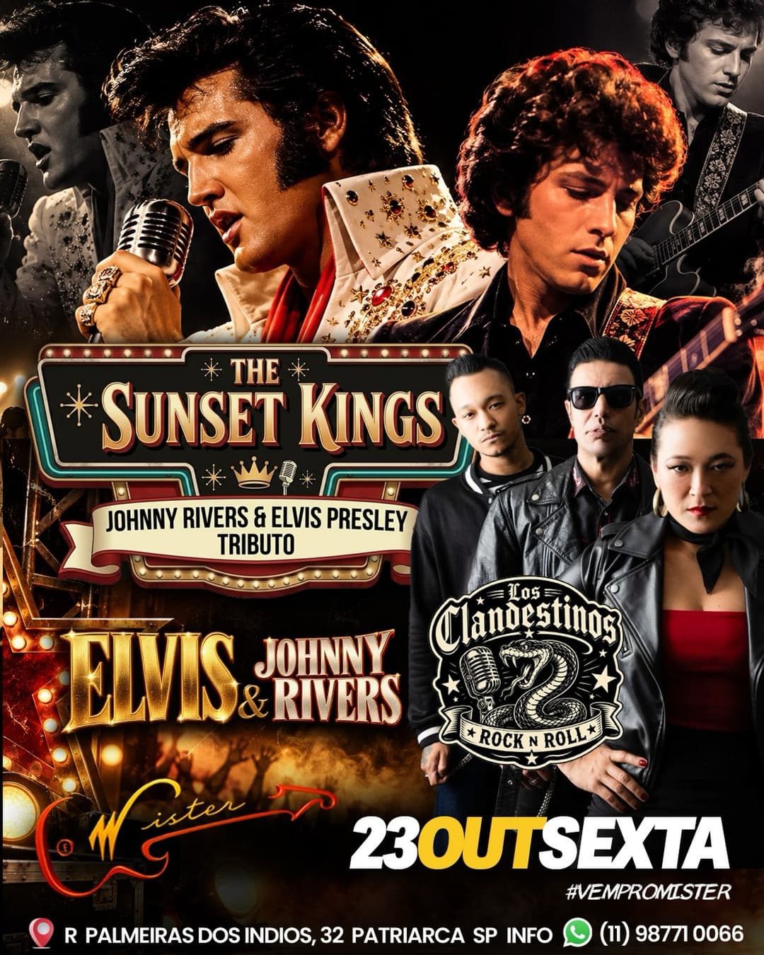 Flyer de Los Clandestinos Trio e The Sunset Kings