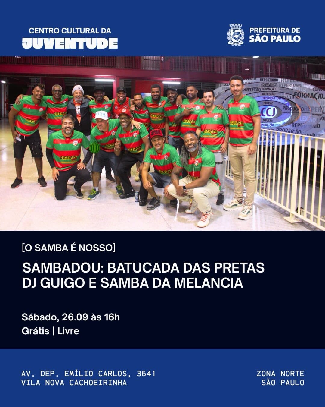 Flyer de Batucada das Pretas, DJ Guigo e Samba da Melancia