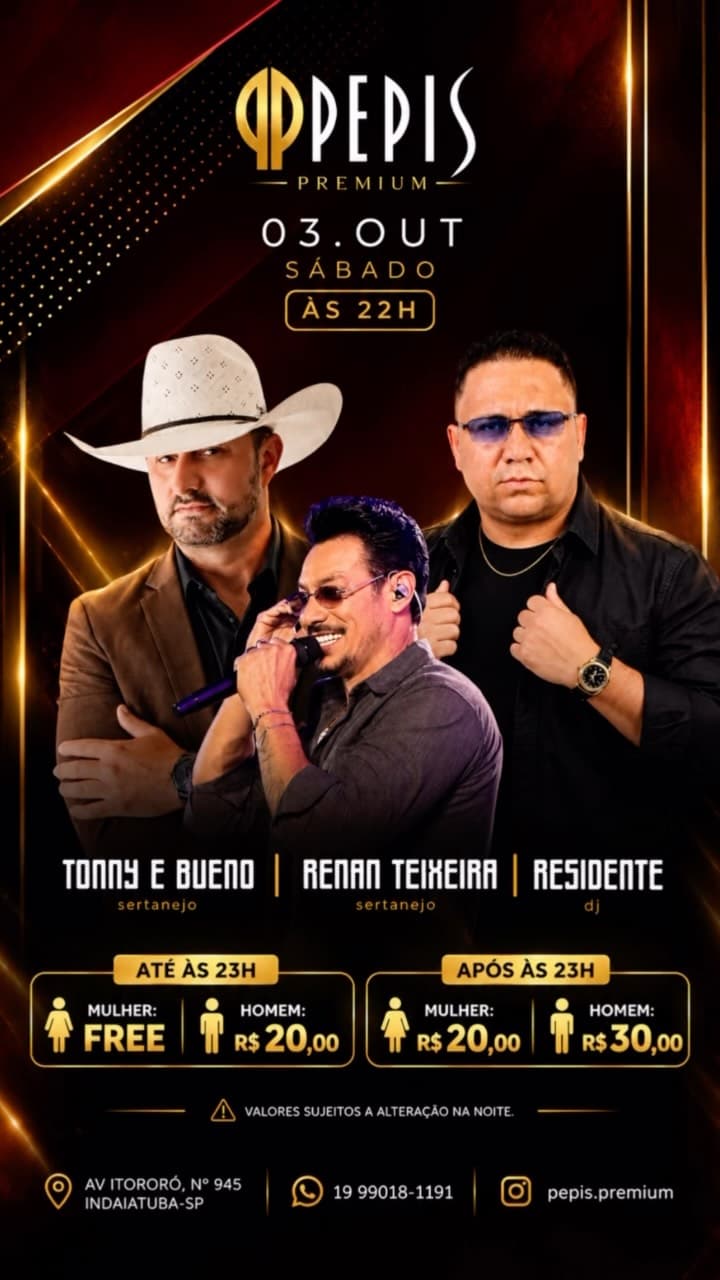 Flyer de Renan Teixeira, Tonny e Bueno, Residente e Residente DJ