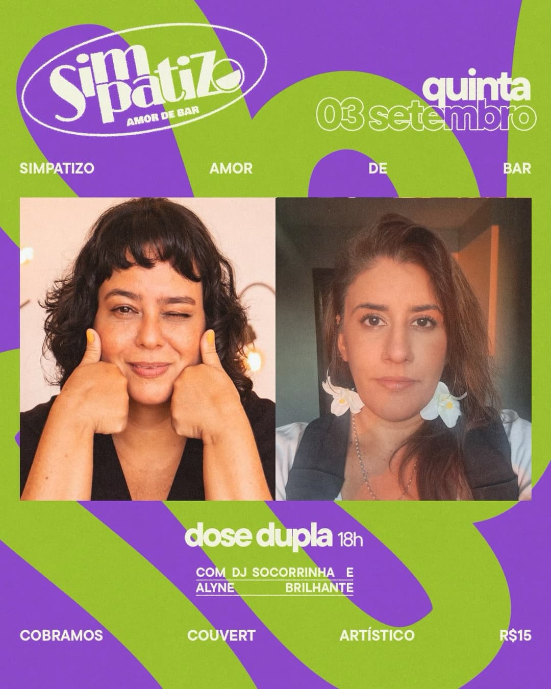 Flyer de DJ Socorrinha e Alyne Brilhante