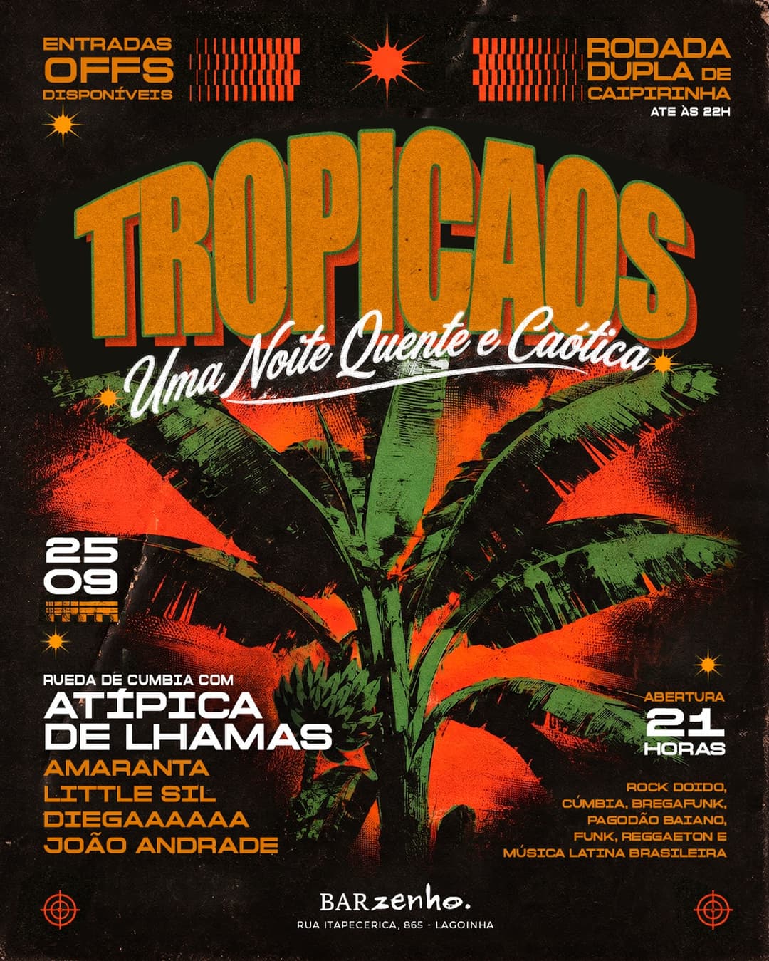 Flyer de Atípica de Lhamas, Little Sil e mais 3 artistas