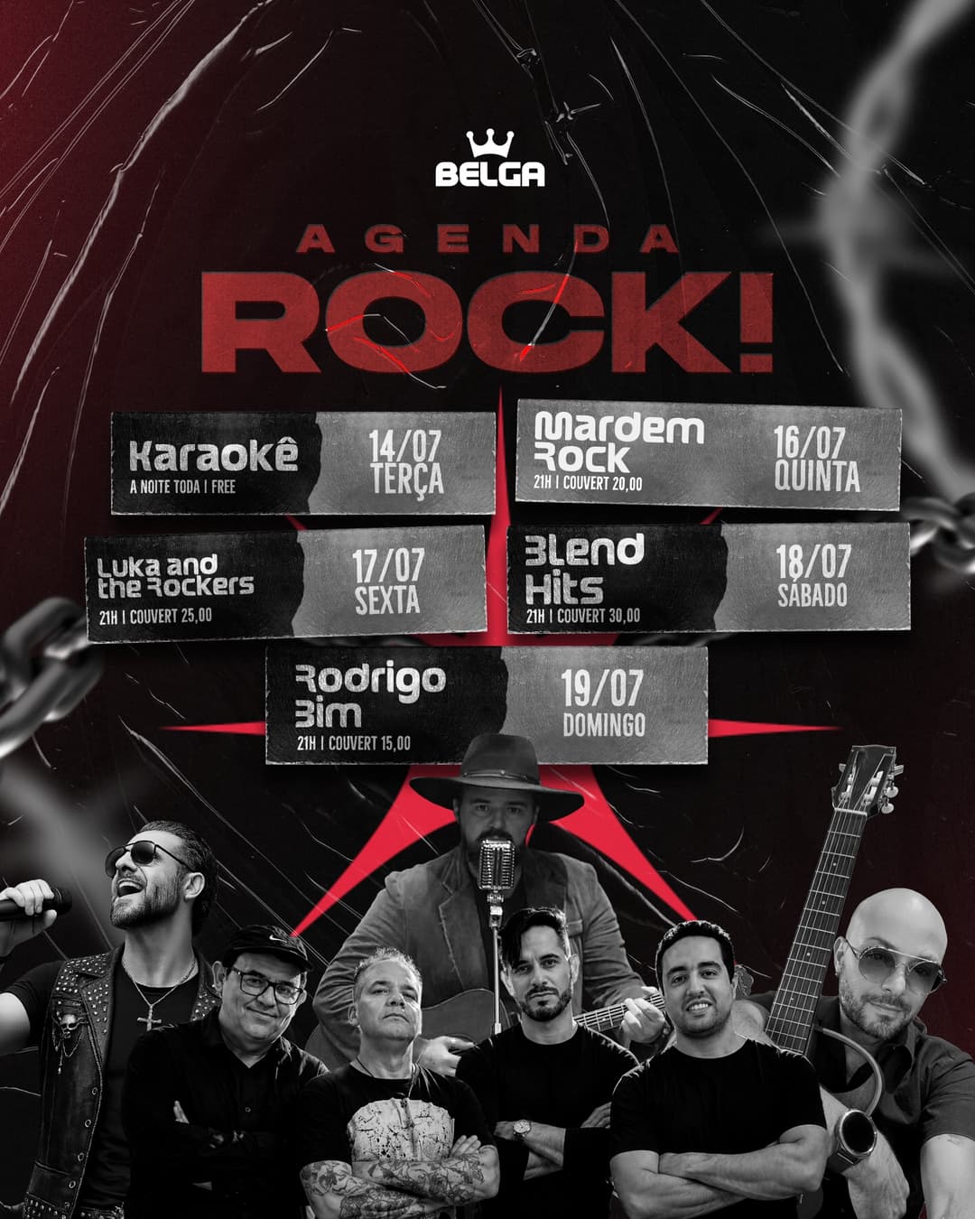 Flyer de Mardem Rock, Rodrigo Bim e mais 2 artistas