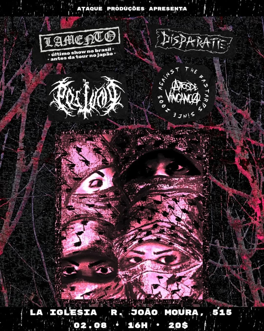 Flyer de Lamento Crust, Pöstvmö, Lamento e mais 4 artistas