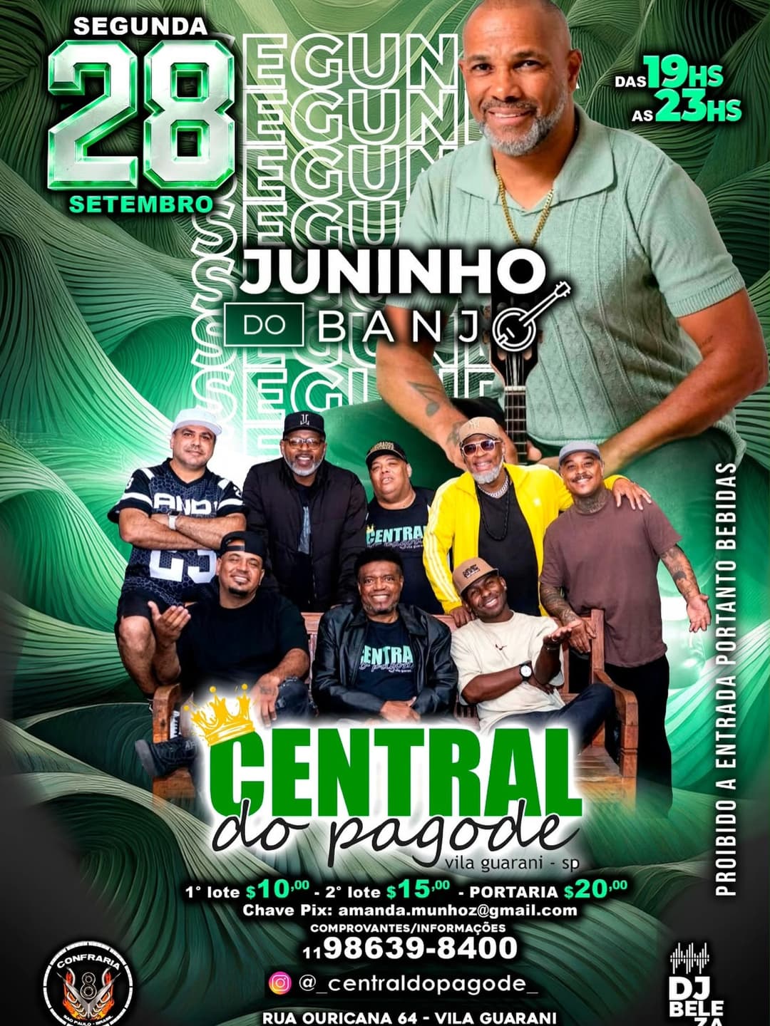 Flyer de Central do Pagode e Juninho do Banjo