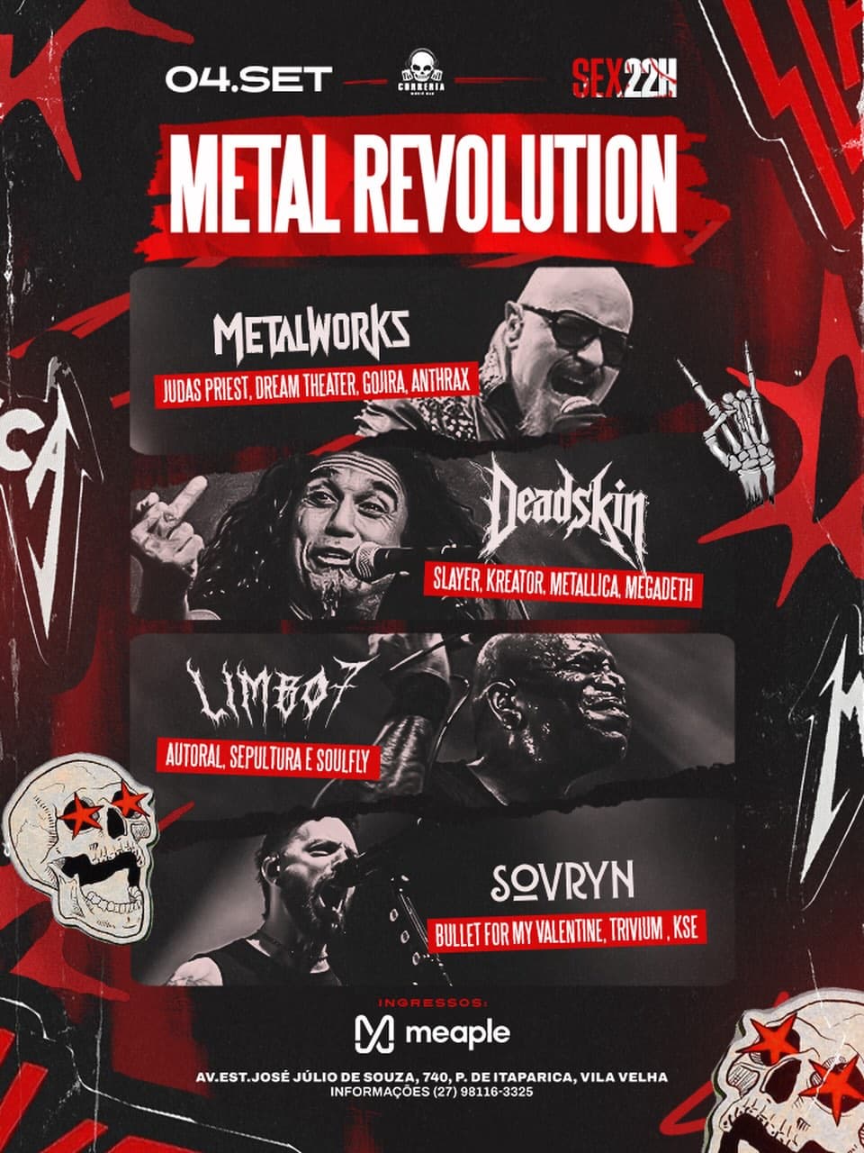 Flyer de MetalWorks, Deadskin, Limobo7 e Sovryn