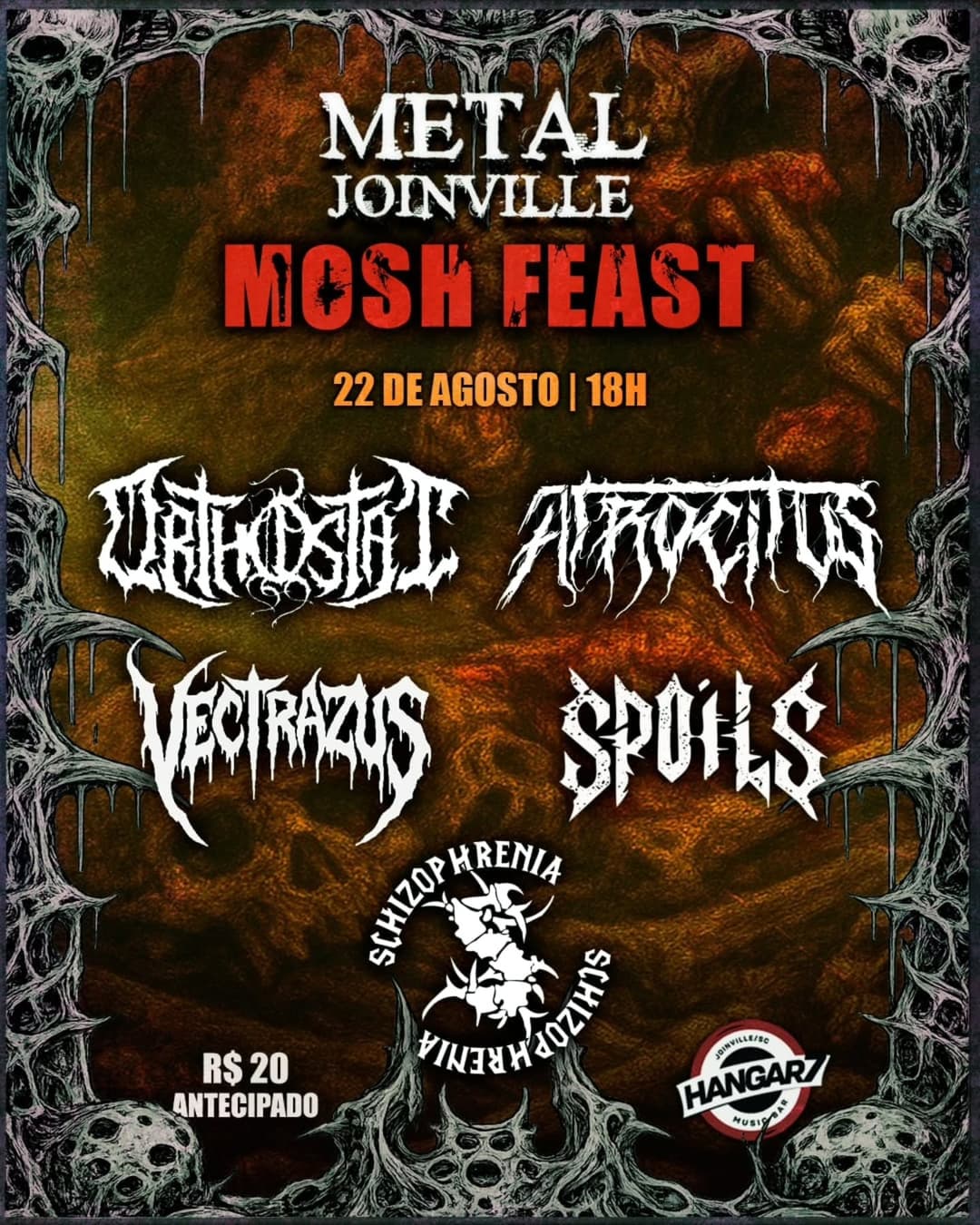 Flyer de Orthostat, Atrocitus, Spoils, Schizophrenia e Vectrazus