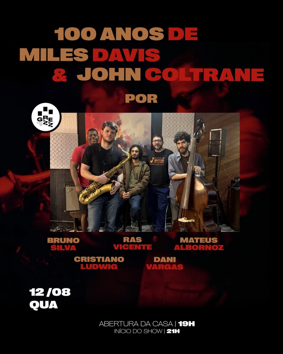 Flyer de Miles e Coltrane 100 Anos