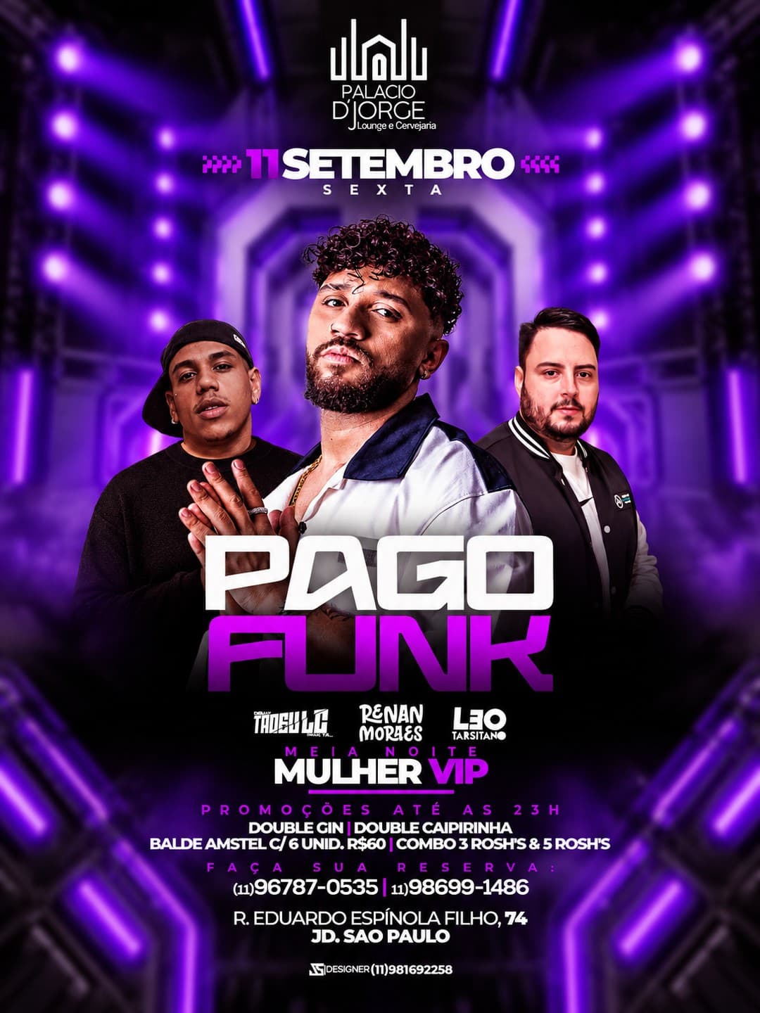 Flyer de DJ Tadeu, Renan Moraes e Léo Tarsitano
