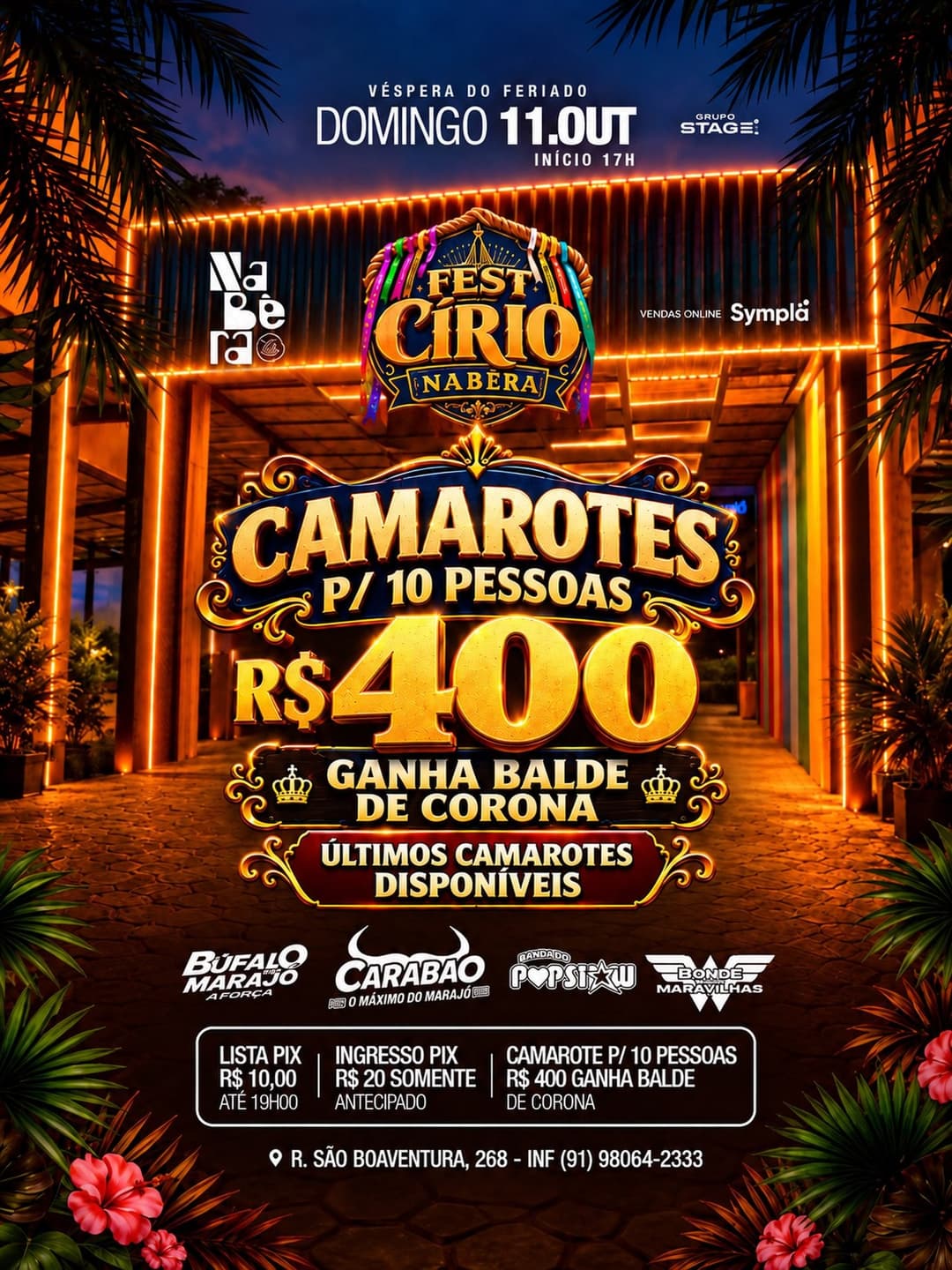 Flyer de Búfalo Marajó, Carabao, Banda Pop Show e mais 1 artista