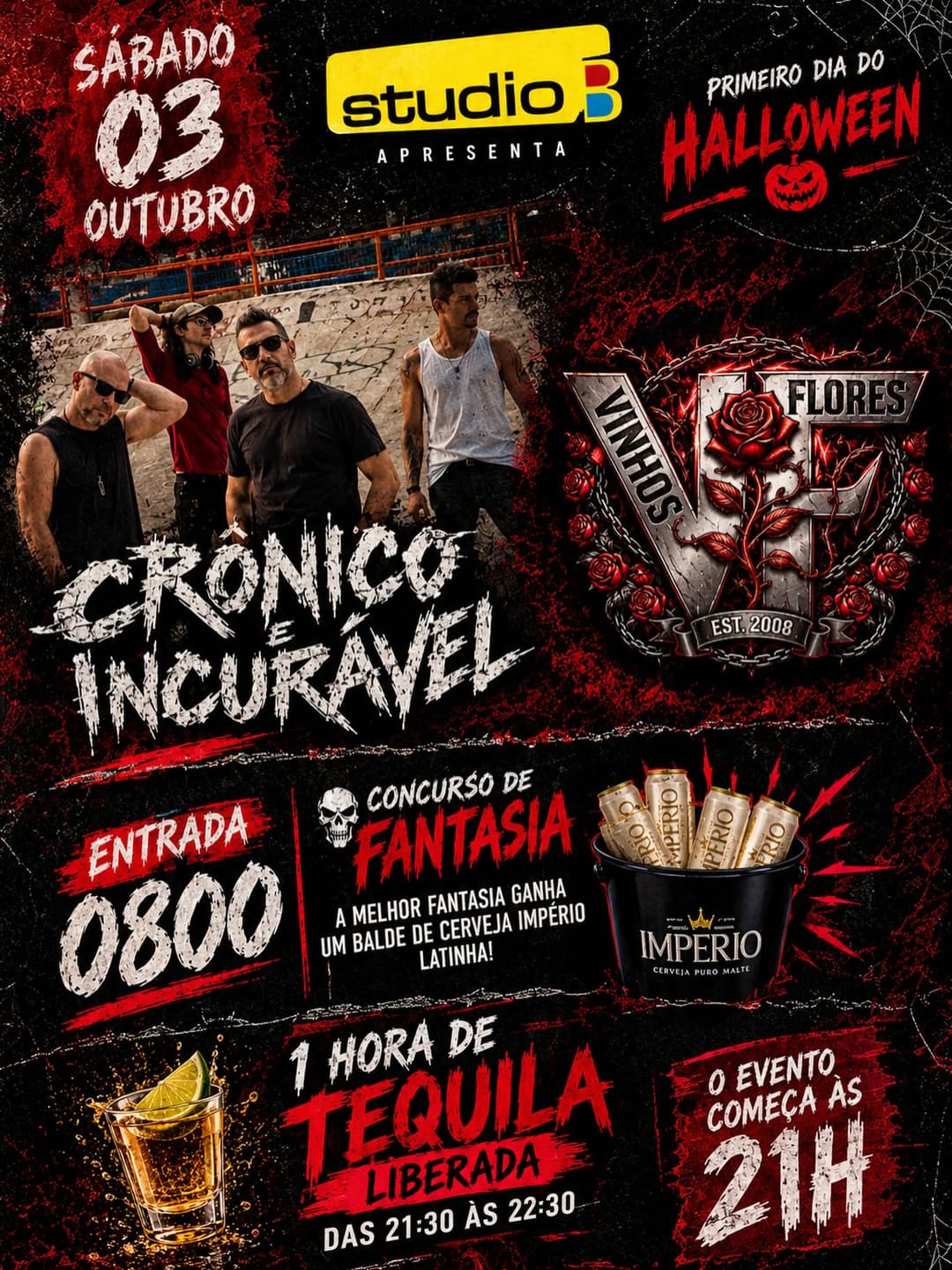 Flyer de Vinhos e Flores, Crônico e Incurável