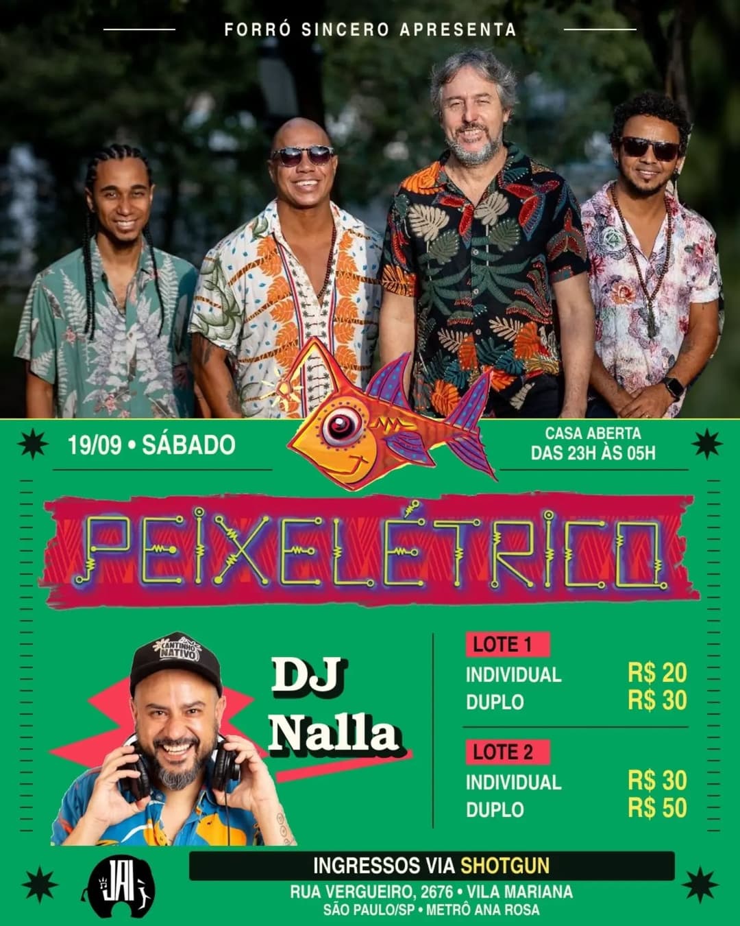 Flyer de Peixelétrico Oficial e DJ Nalla