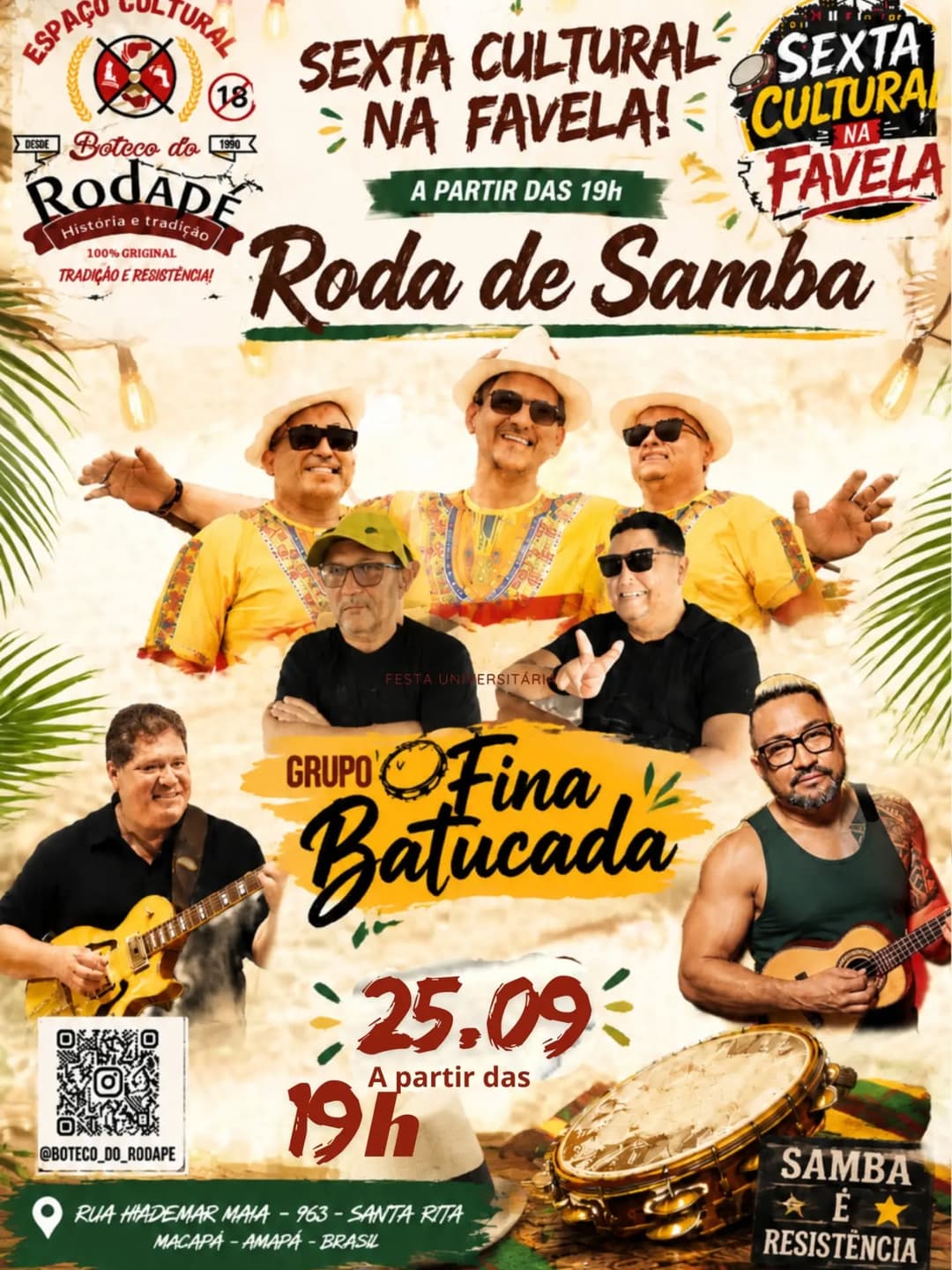 Flyer de Fina Batucada, Beto 7 cordas e mais 3 artistas