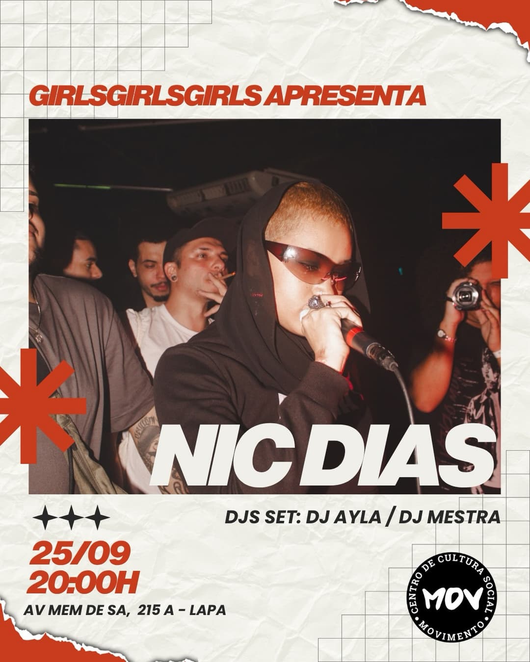 Flyer de Nic Dias, Mestra e DJ Ayla