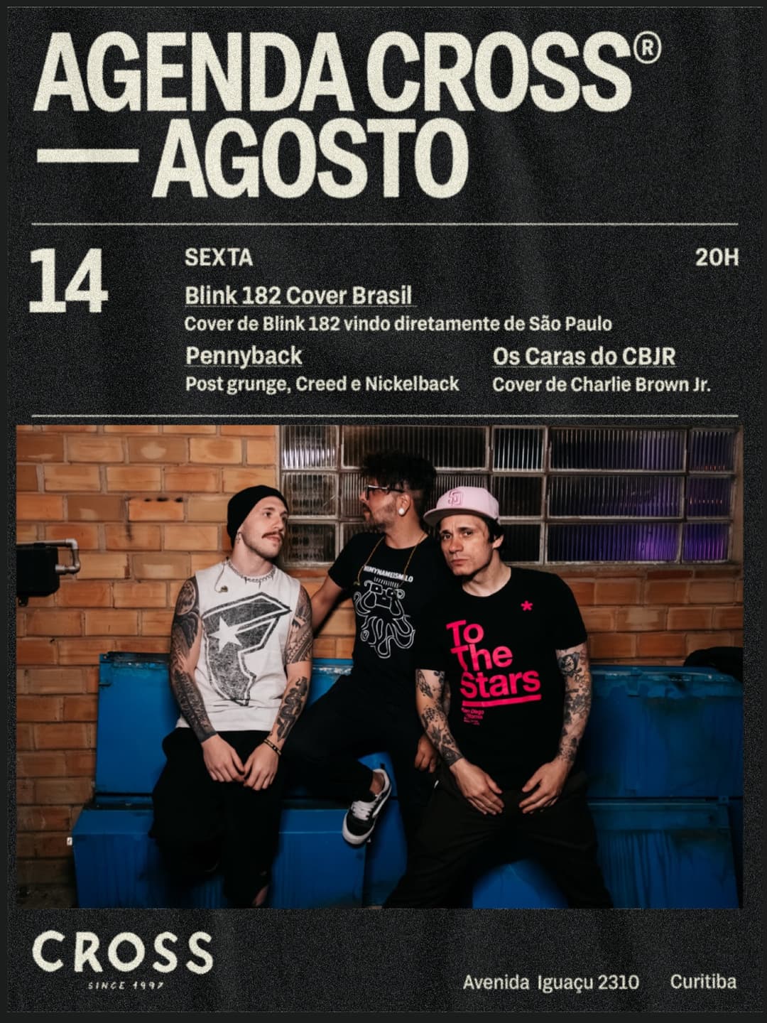 Flyer de Os Caras do Charlie Brown, Banda Pennyback e Blink-182 Cover Brasil
