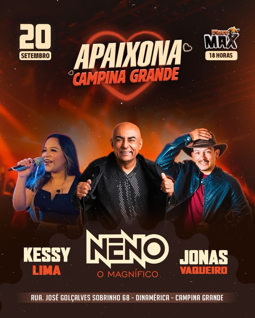 Flyer de Neno, Kessy Lima e Jonas Vaqueiro