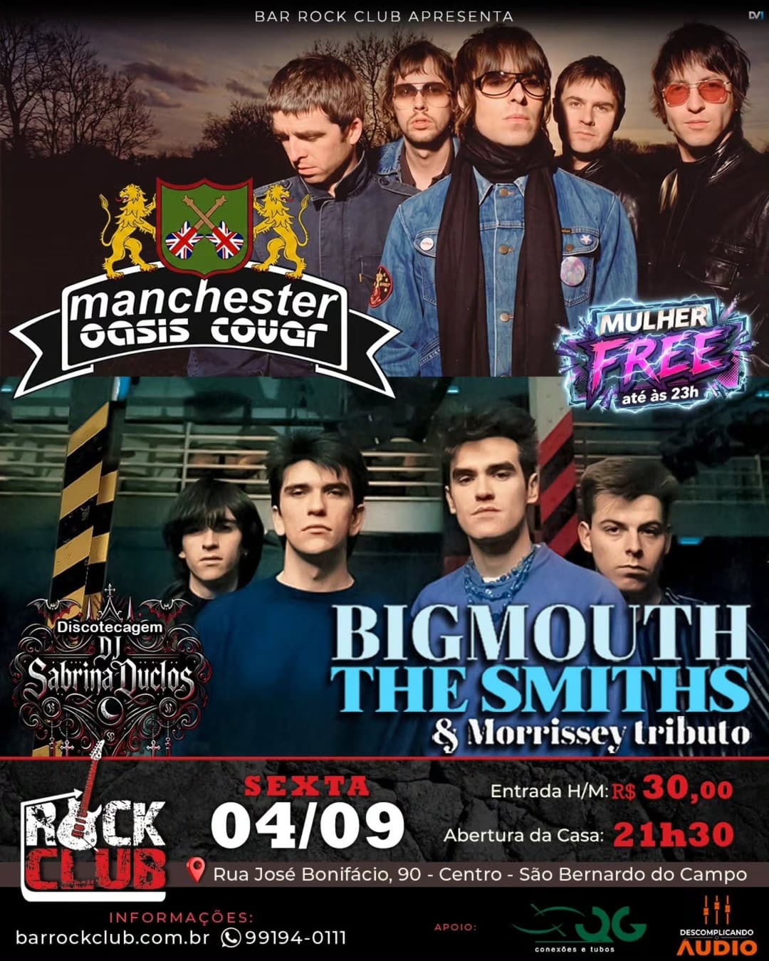 Flyer de Manchester - Oasis Cover e BigMouth - The Smiths e Morrissey Tributo