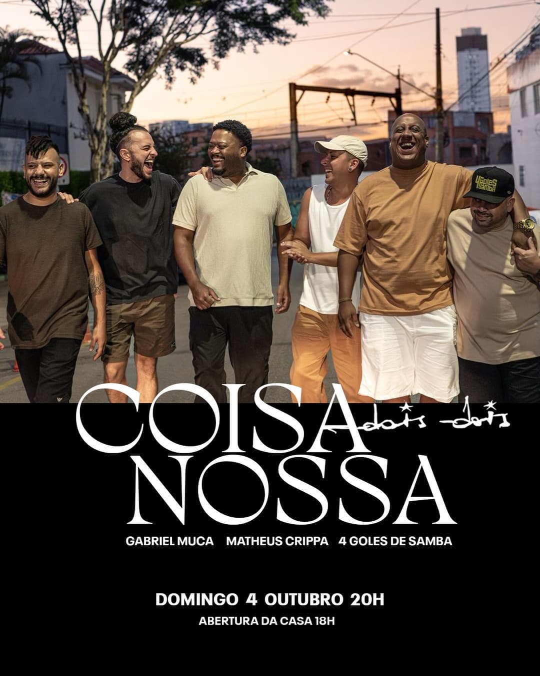 Flyer de Gabriel Muca, 4 Goles de Samba e mais 2 artistas