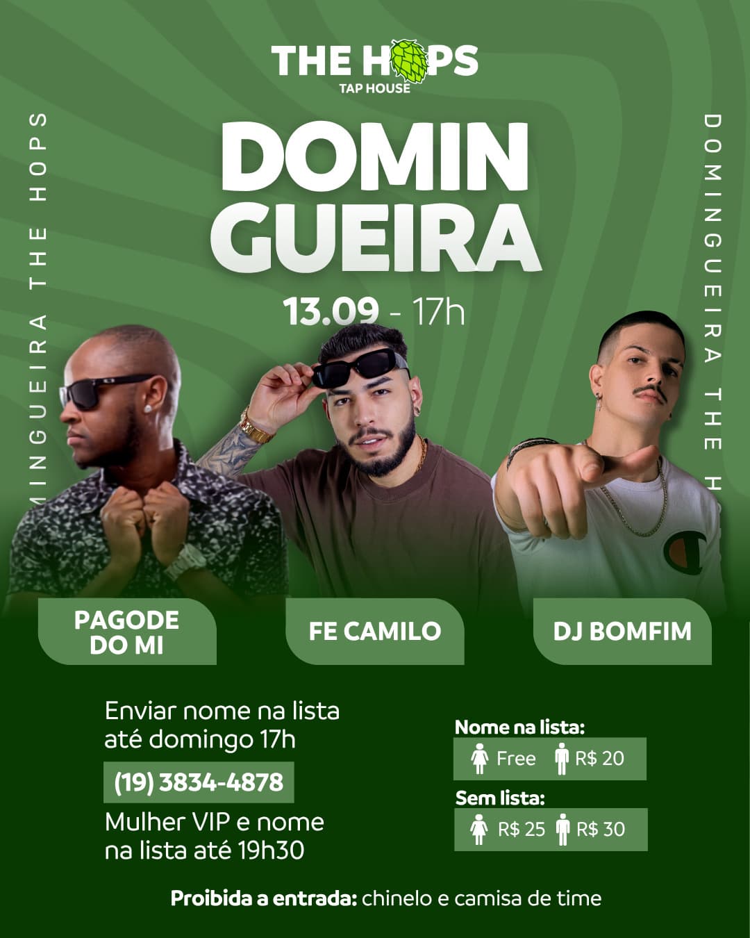 Flyer de DJ Bomfim, Pagode do Mi e Fê Camilo